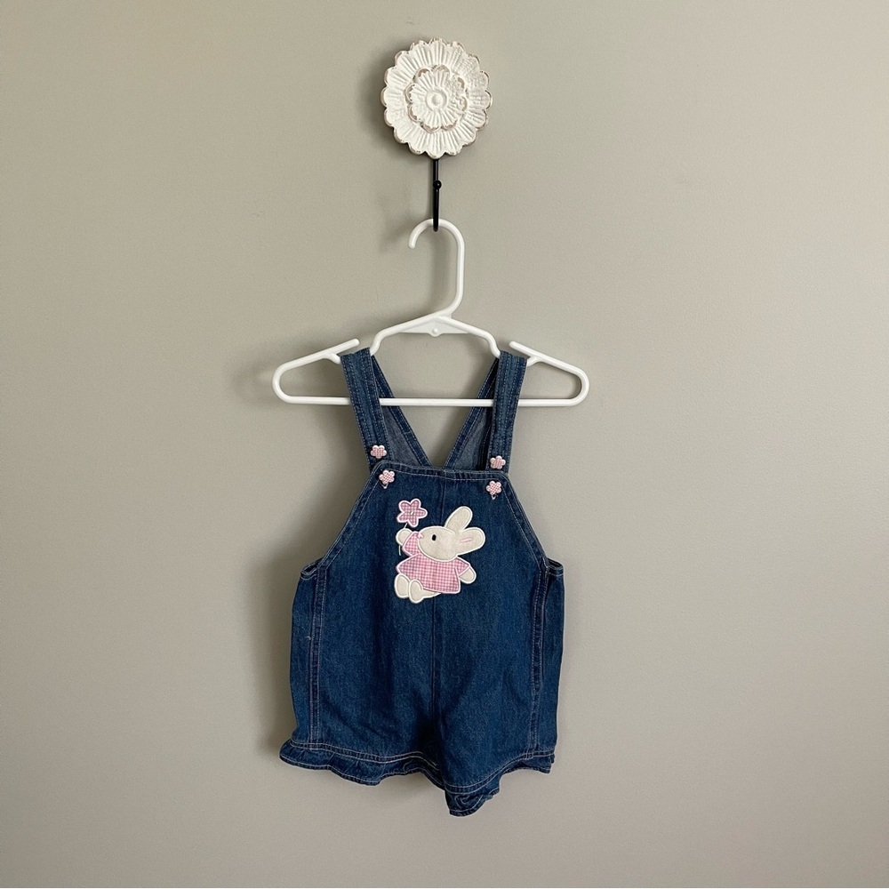 Vintage 1990s Sesame Street 3/6mo Denim Bunny Shortalls VGUC
